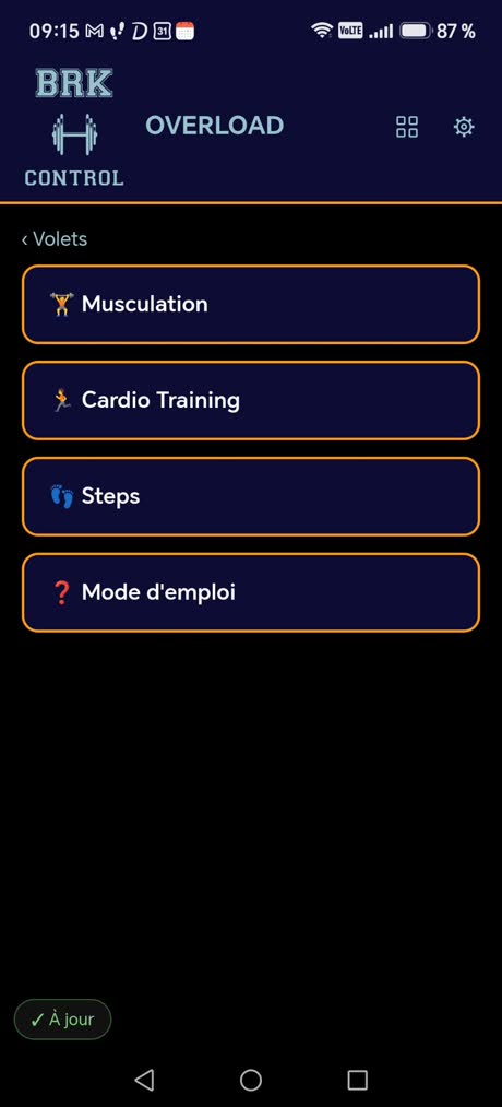 Les volets de l'appli : musculation, cardio, pas